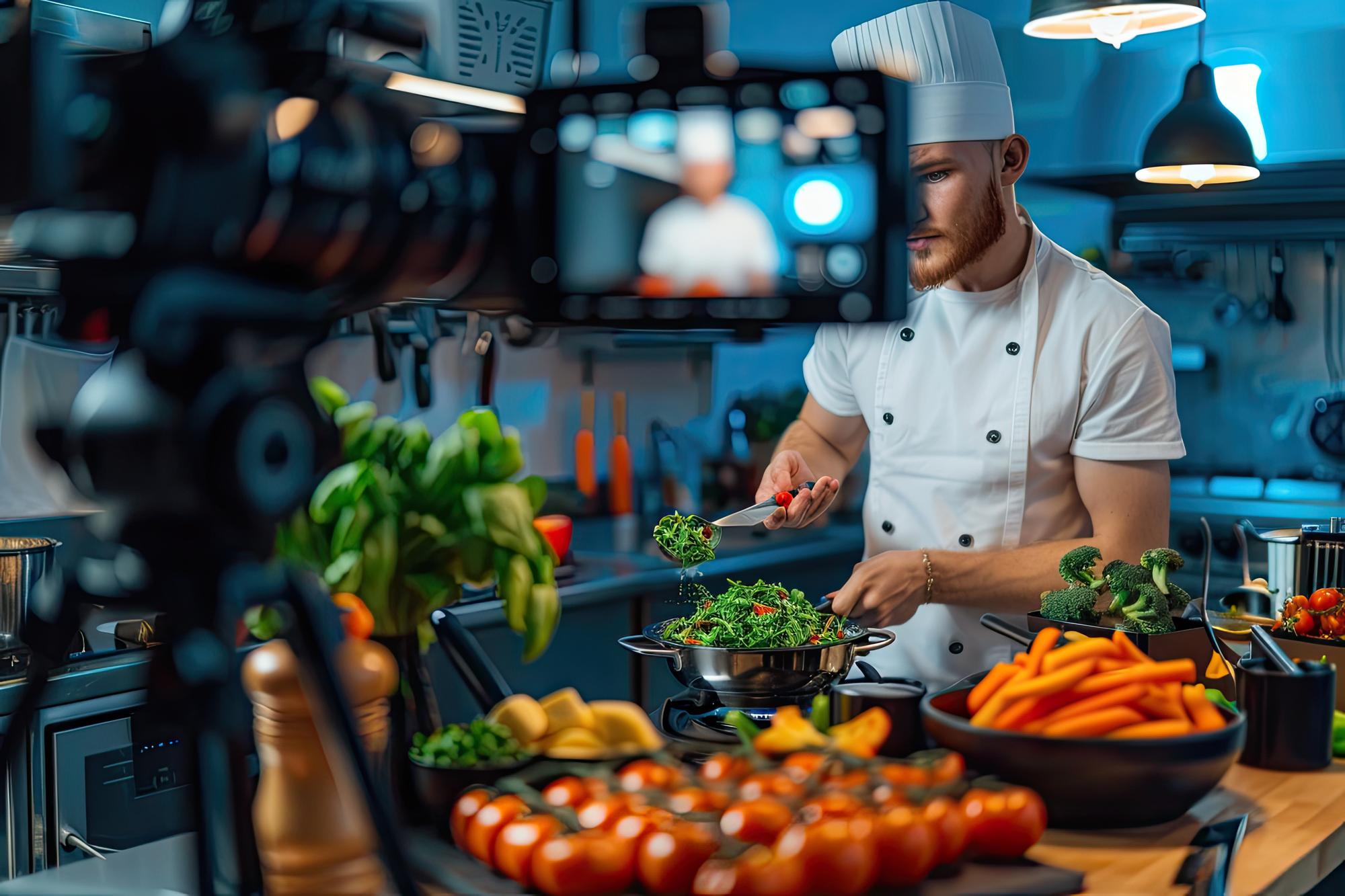Chef demonstrating knife technique on video call