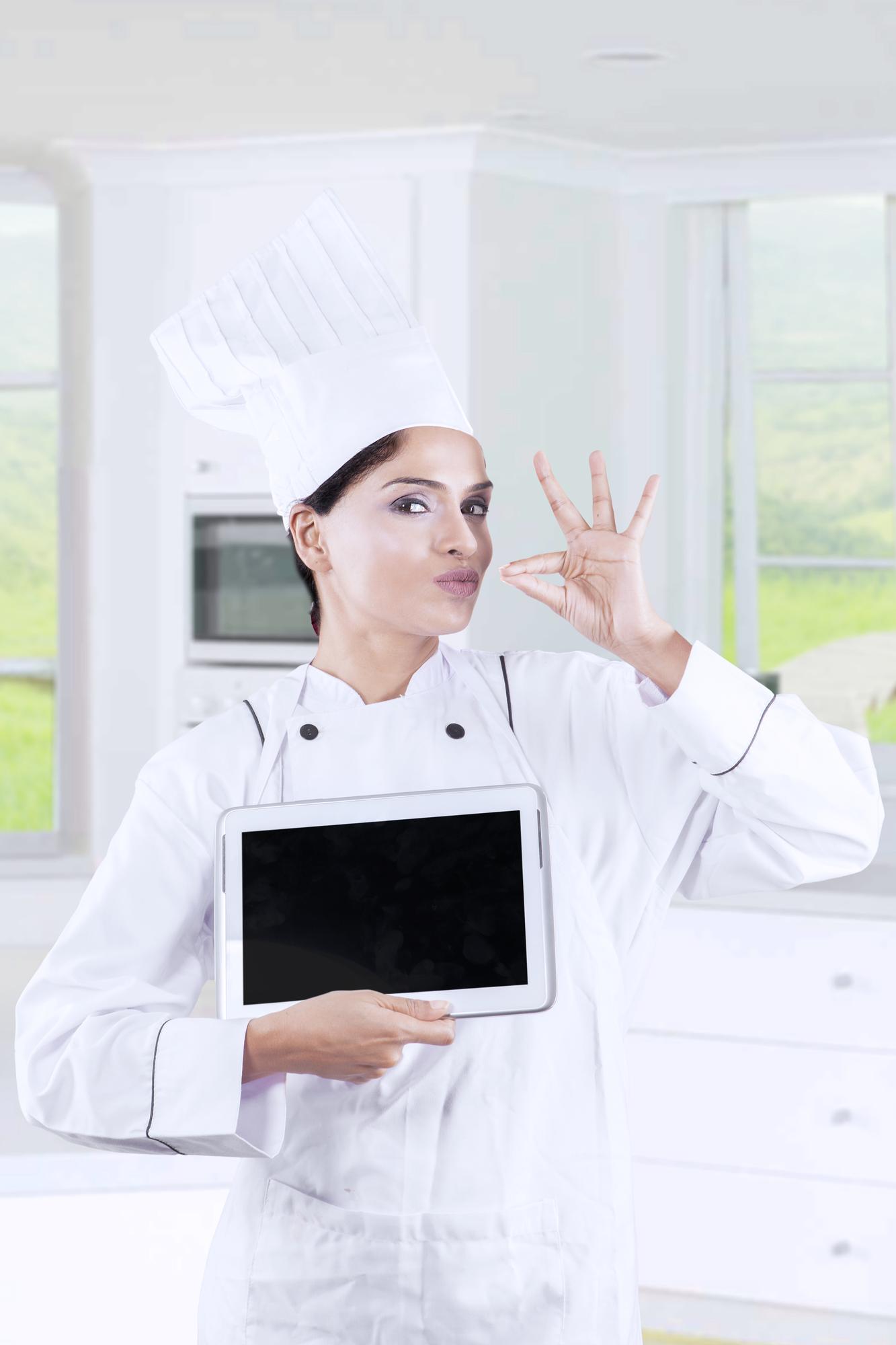 Chef teaching online with futuristic kitchen setup